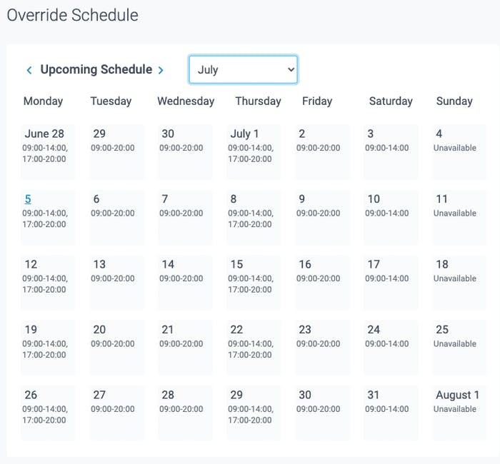 override schedule 