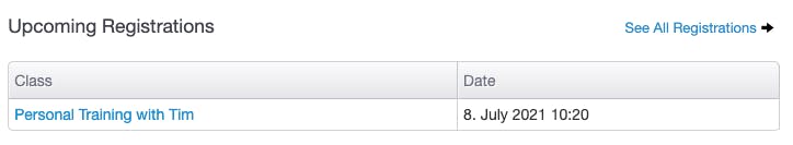 upcoming personal training registrations
