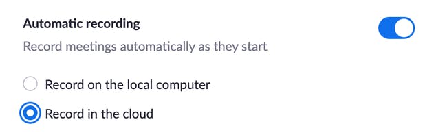 image of the automatic recording setting in Zoom