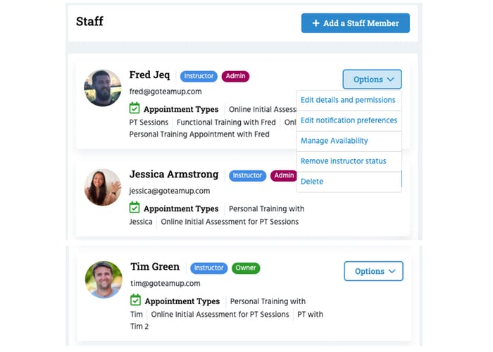 Manage your staff, their appointments, and view their roles