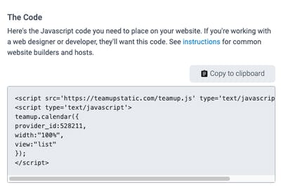 The necessary javascript code for a website developer to use