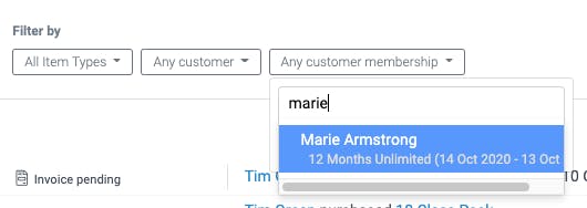 image of the customer membership filter in the activity feed 