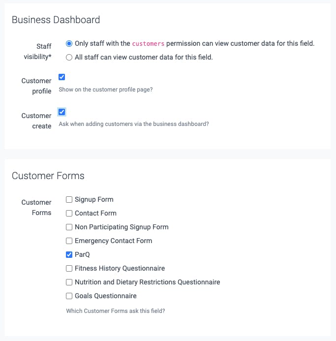 business dashboard section