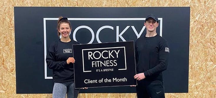 rocky fitness client of the month two clients