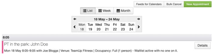 teamup calendar on the customer site