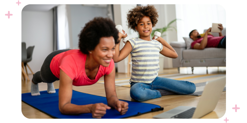 Mum and daughter enjoying a virtual workout together