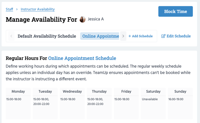 jessica manage availability schedule
