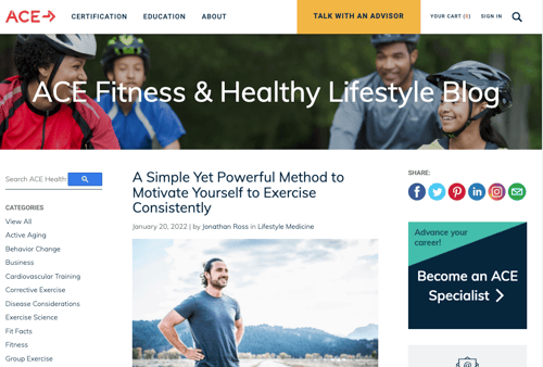 ACE Healthy Living Blog homepage