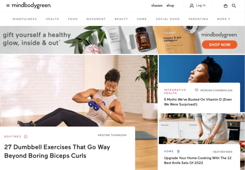 Mindbodygreen fitness blog's homepage