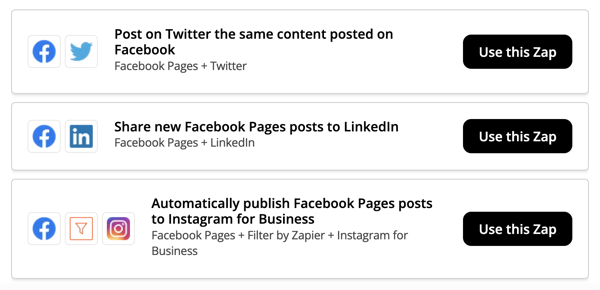 Examples of Zaps for social media through Zapier
