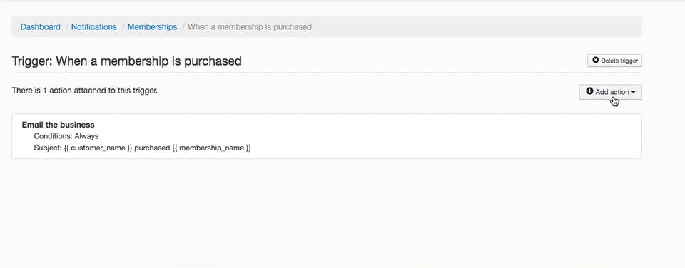 Image is a screenshot with "Trigger: when a membership is purchased"