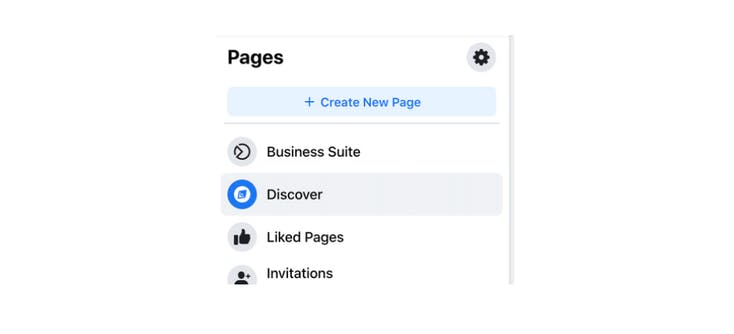 The "Create New Page" button on Facebook