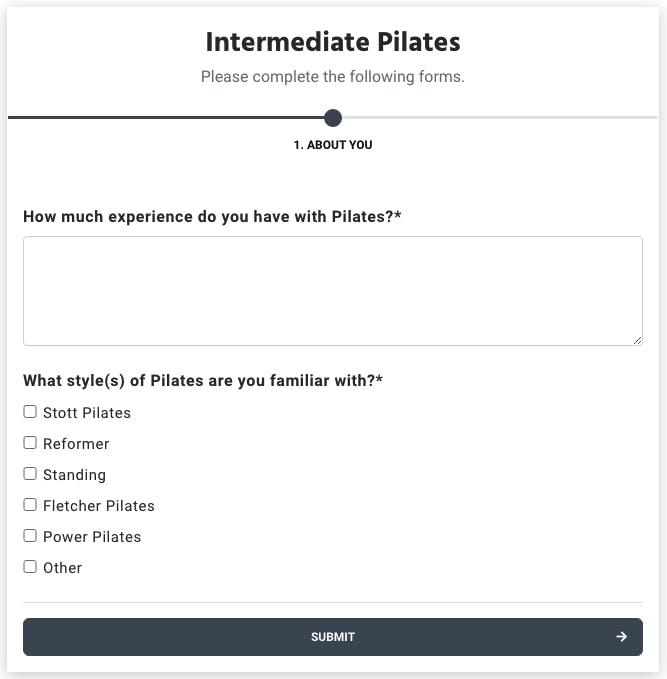 intermediate pilates form at signup