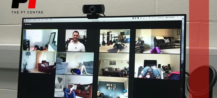 A photo of a PT's screen showing clients in an online class