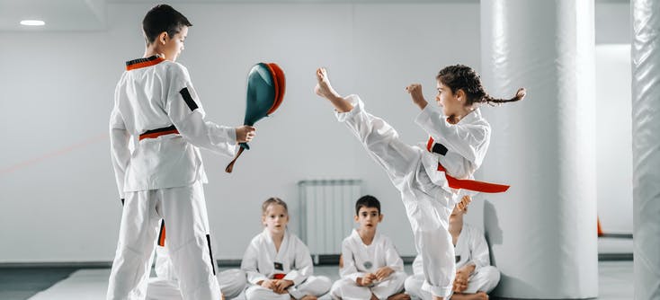 martial arts students in a class