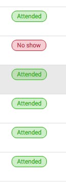 Image shows list of attended vs. no show listings