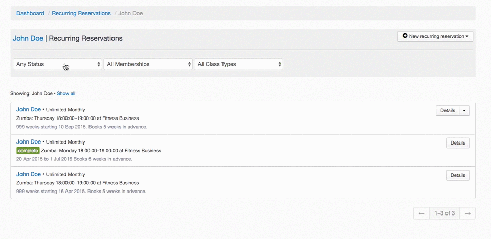 Manage Recurring Reservations