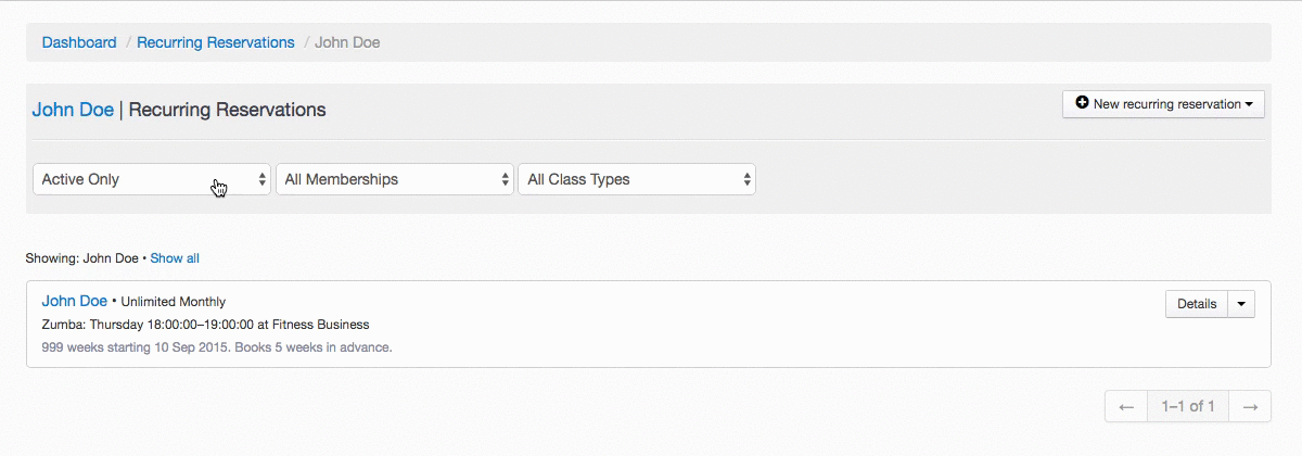 Manage Recurring Reservations