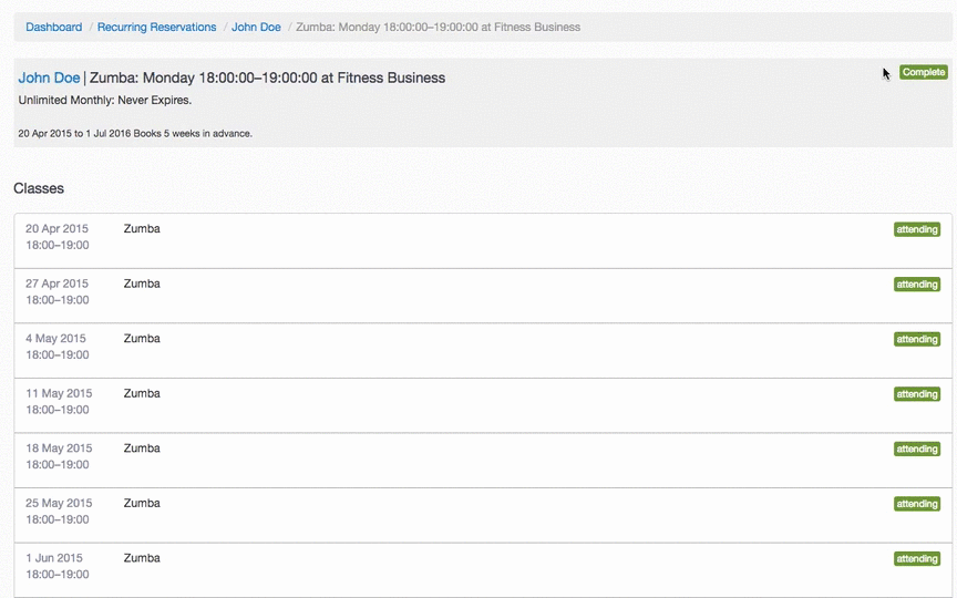 Manage Recurring Reservations