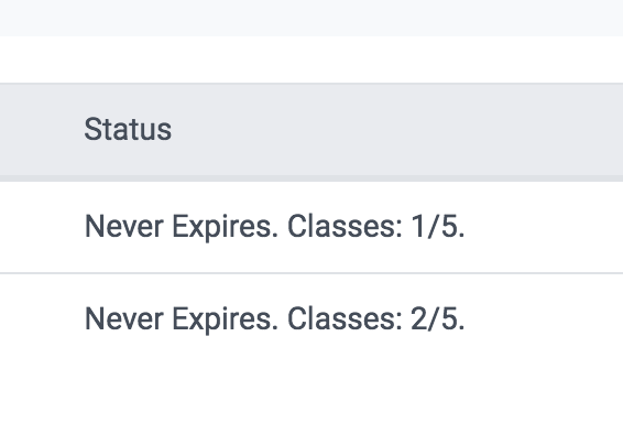 Member status shows for packs - how many have been used and are left.