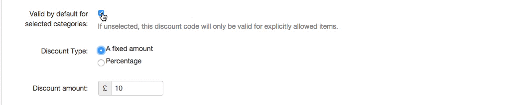 TeamUp discount code type settings.