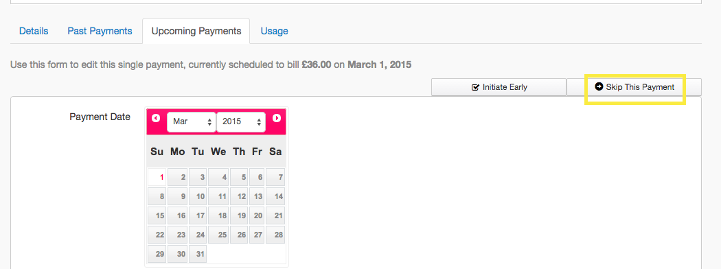 Membership details page with skip this payment button highlighted