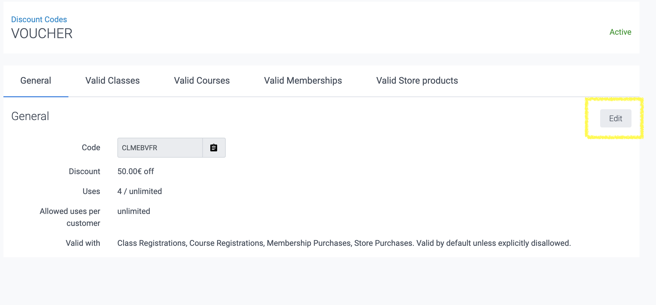 TeamUp discount codes edit.