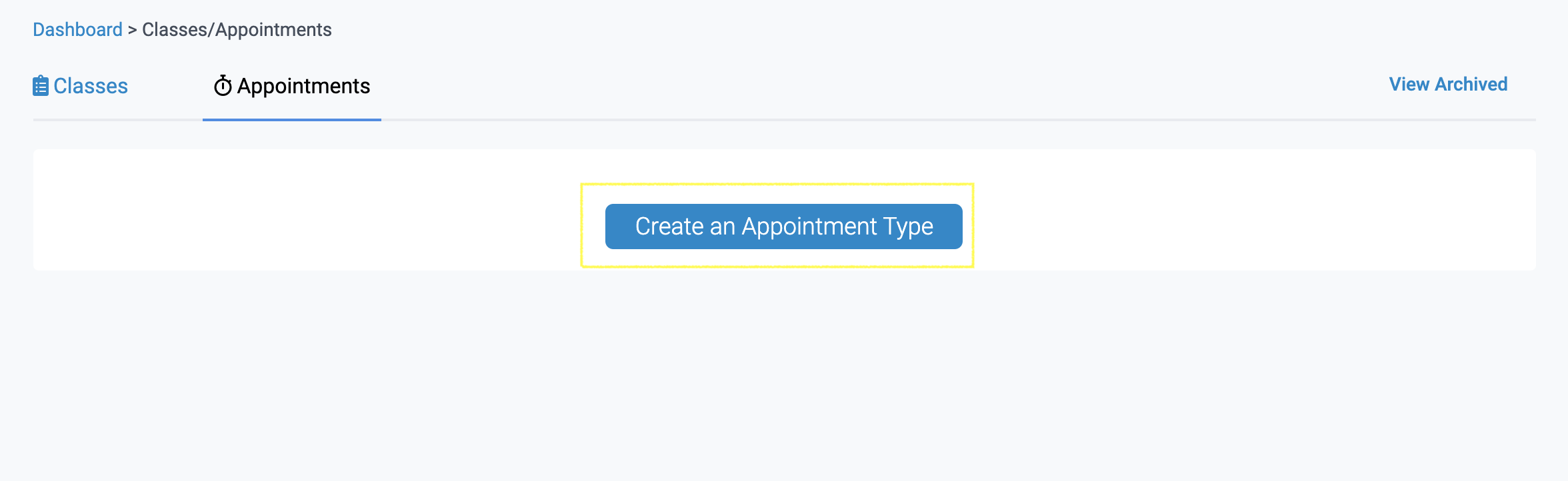 TeamUp create Appointment Type button.