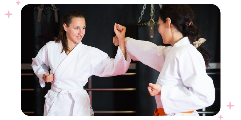 A martial arts class in a martial arts school