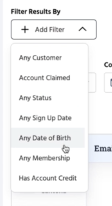 Filters in the All Customers report.