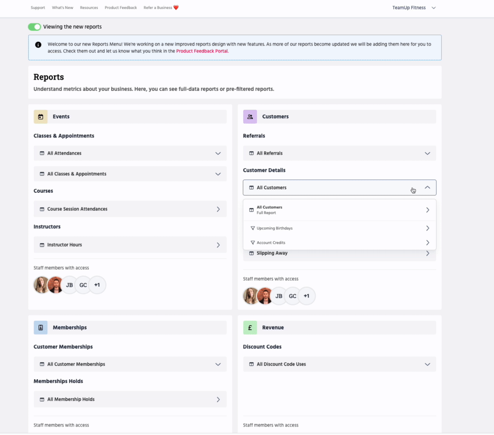 Pre-baked All Customers reports.