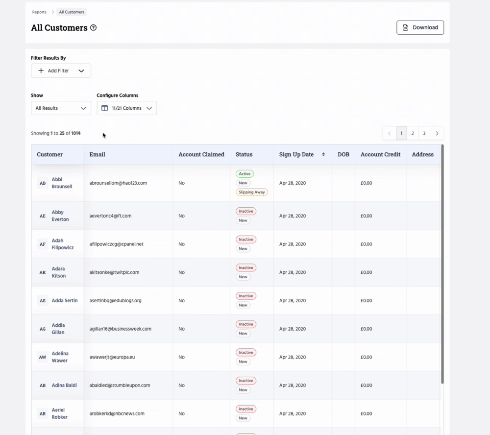 How to group by claimed or unclaimed accounts in the All Customers report.