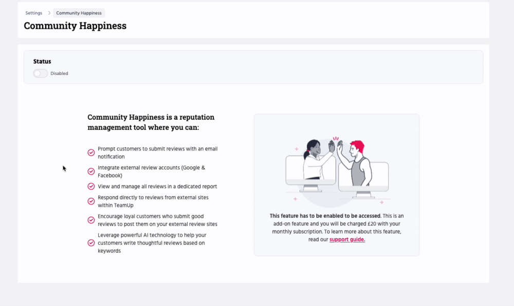 How to enable the Community Happines feature on TeamUp.