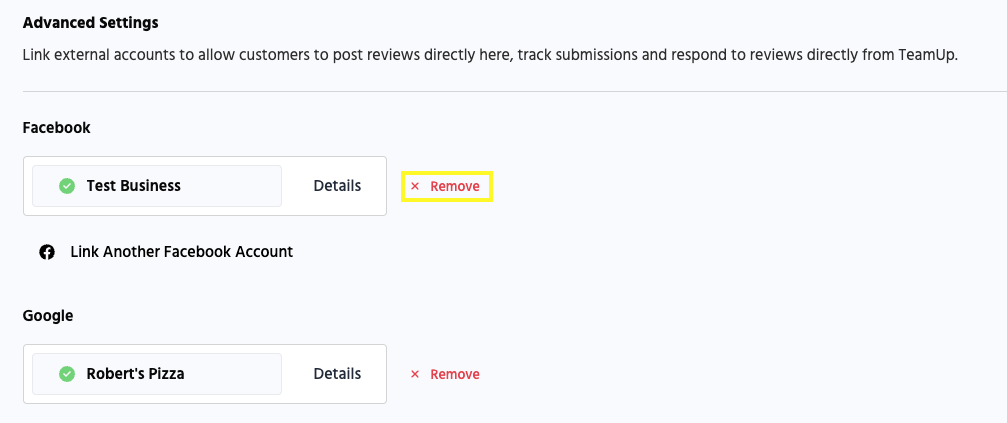 Community Happiness advanced settings with the 'remove' link highlighted.
