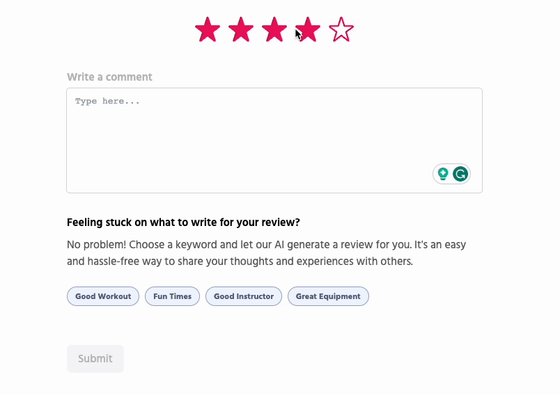 Community Happiness review page.