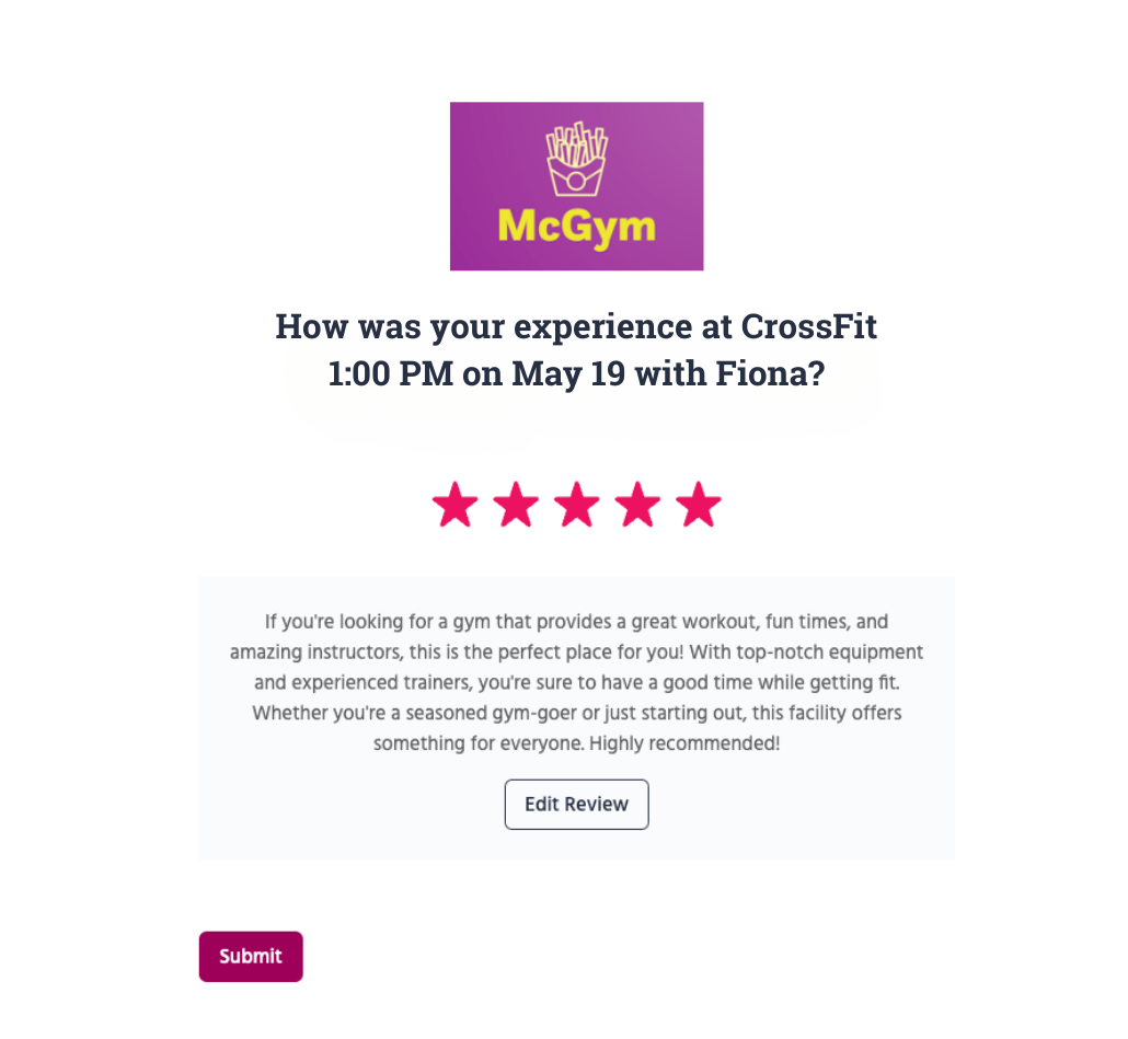 Edit page for an AI-generated customer review.