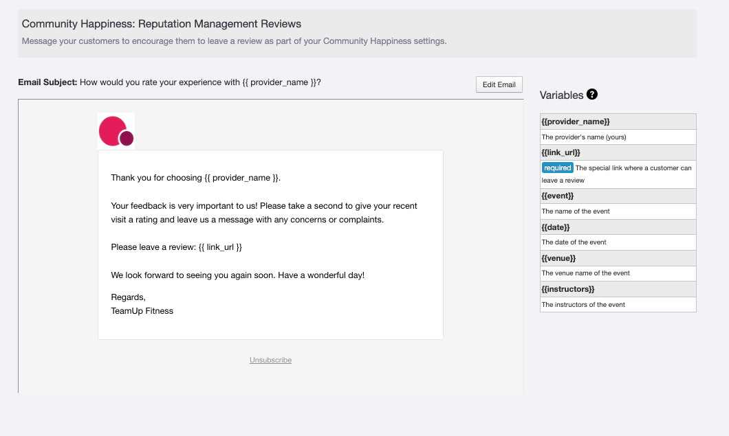The Community Happiness notification editor.