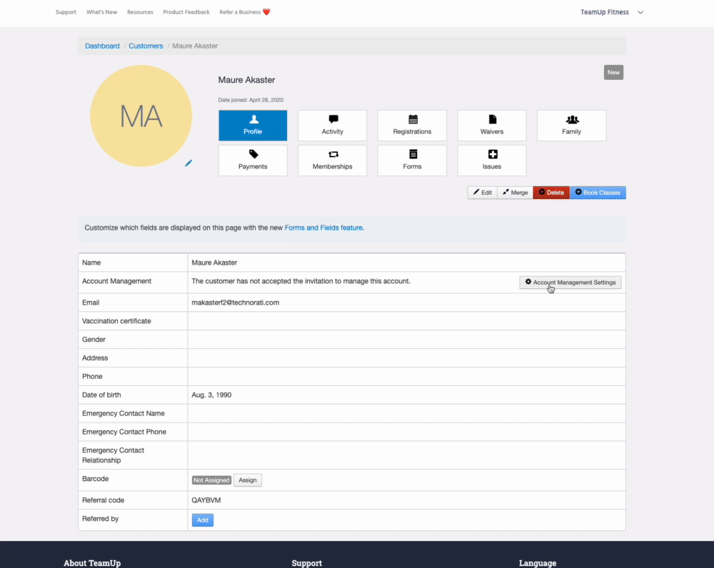 A gif showing how to edit an unclaimed customer's email address.
