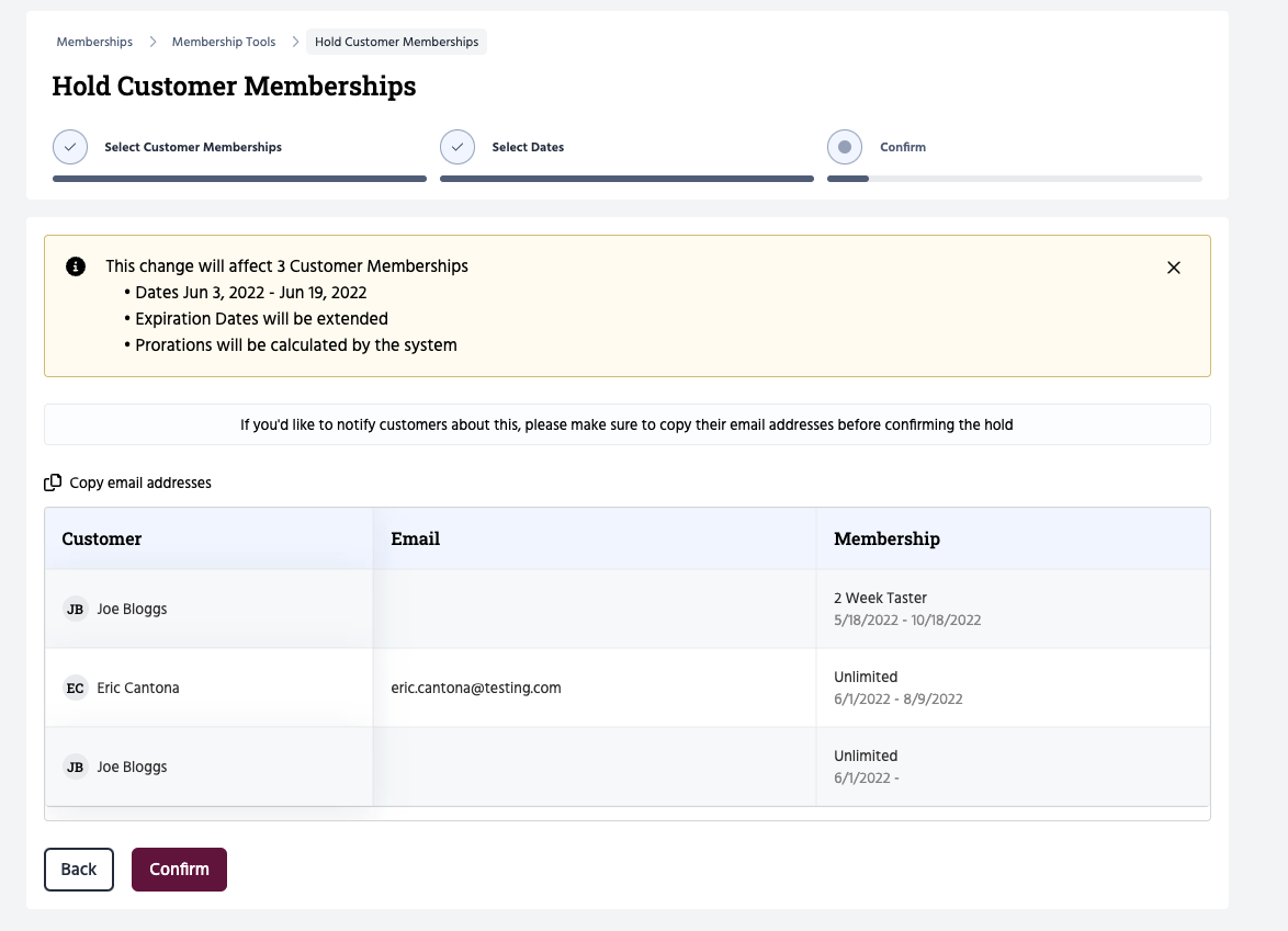 Preview the holds and confirm.