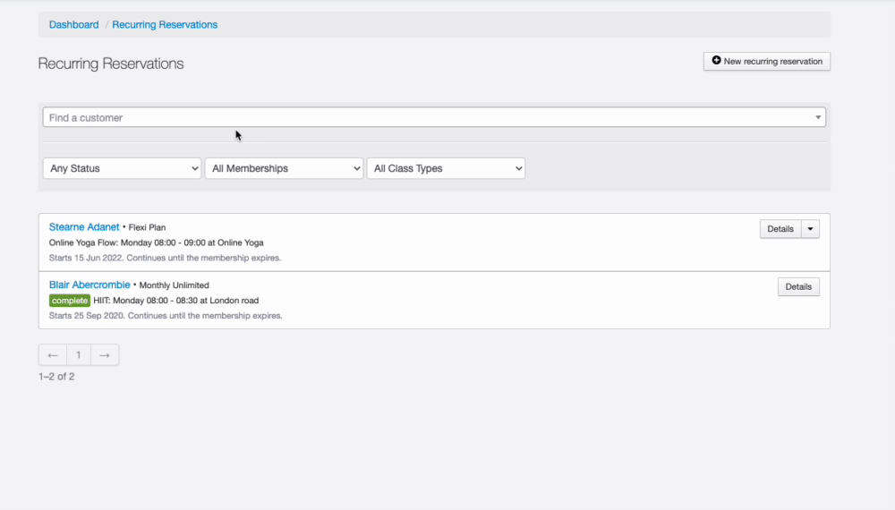 Manage Recurring Reservations
