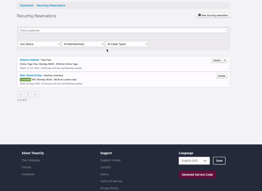 Manage Recurring Reservations