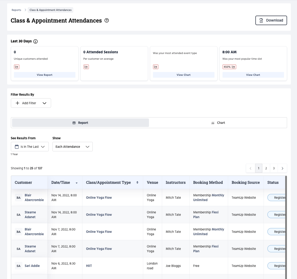 Class & Appointment attendances v2