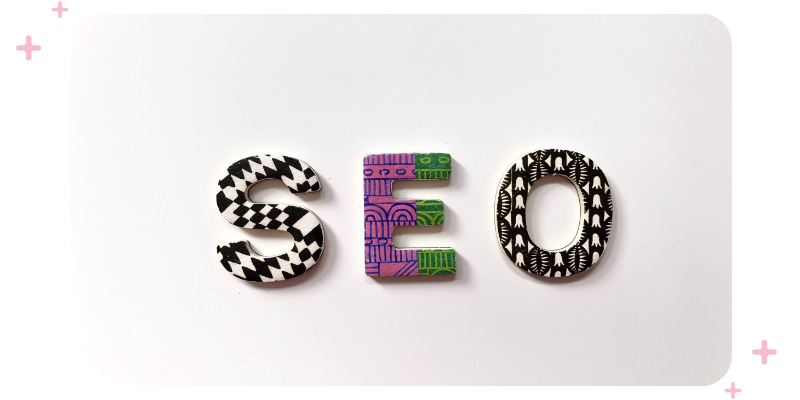 SEO spelled out in colorful 3D letters.