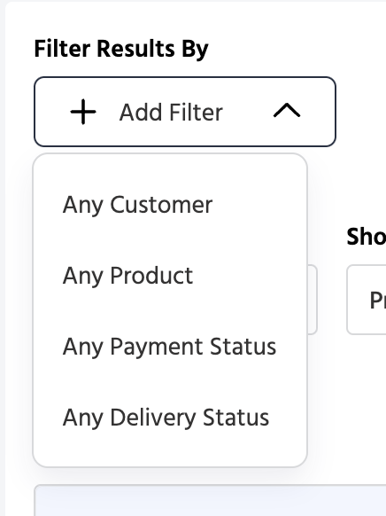 Store Items report filters.