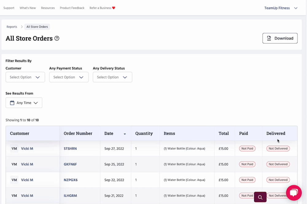 Store Orders report download.